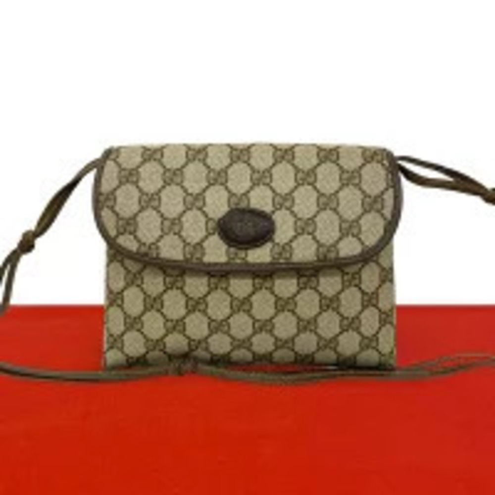 Gucci GG Leather Sacoche Pouch Shoulder Bag Brown